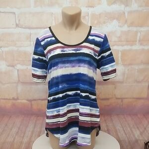 NWT LuLaRoe Size S Blue and Purple Striped Short Sleeve Top